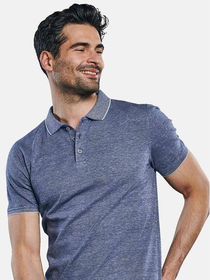 ENGBERS GERMANY Herren Edles Poloshirt im Leinen-Baumwollmix Blau 31445 ENGBERS GERMANY Herren Edles Poloshirt im Leinen-Baumwollmix Blau 31445