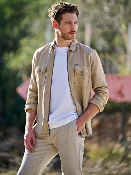 engbers Herren Overshirt aus Leinen Beige 36596 engbers Herren Overshirt aus Leinen Beige 36596