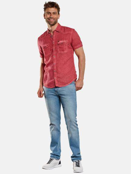 engbers Herren Kurzarm-Hemd mit Leinen-Anteil Feuerrot 33005