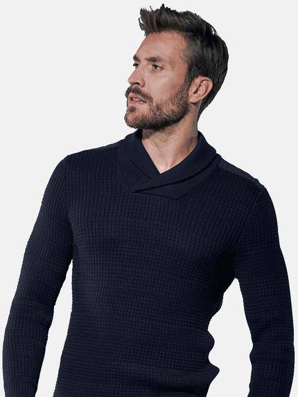 emilio adani Herren Modischer Schalkragenpullover Blau 30848 emilio adani Herren Modischer Schalkragenpullover Blau 30848