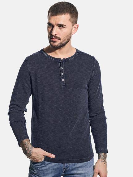 emilio adani Modisches Henleyshirt mit besonderer Struktur Saphirblau