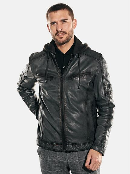 emilio adani Lederjacke mit abnehmbarer Kapuze Anthrazit