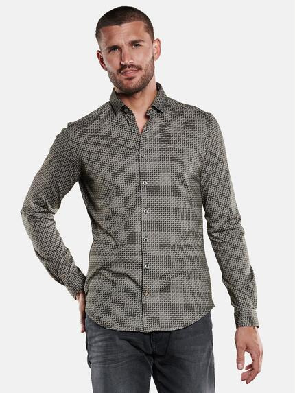 emilio adani Langarm-Hemd mit All-Over-Print Oliv