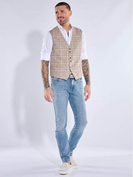 emilio adani Herren Sakkoweste mit Karo-Muster Beige 40315