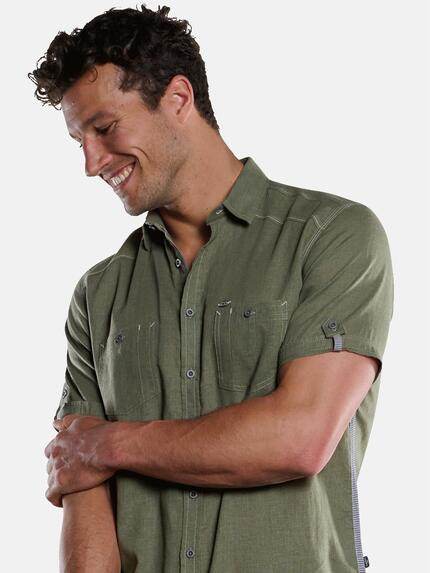 engbers Herren Kurzarm-Hemd mit Leinen-Anteil Khaki 33443