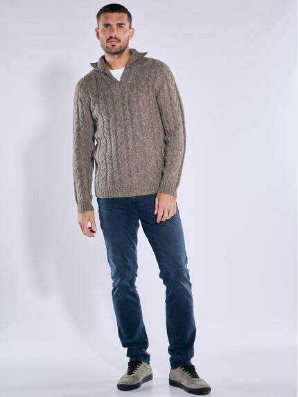 emilio adani Herren Pullover mit Troyerkragen Braunbeige 39815