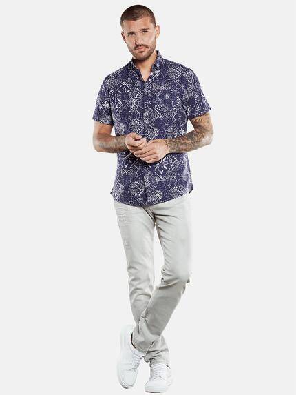 emilio adani Herren Kurzarm-Hemd mit All-Over-Print Blau 33403 emilio adani Herren Kurzarm-Hemd mit All-Over-Print Blau 33403