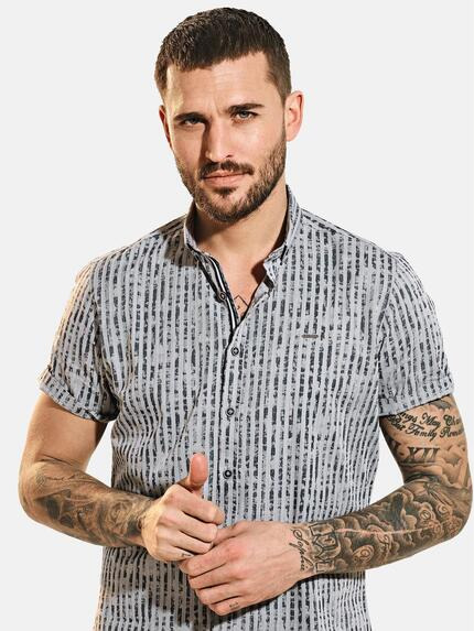emilio adani Herren Kurzarm-Hemd gestreift Grau 31675 emilio adani Herren Kurzarm-Hemd gestreift Grau 31675