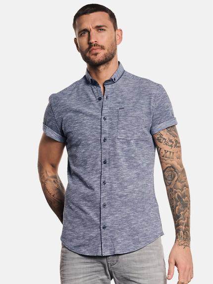 emilio adani Hemd kurzarm in Flammgarn-Optik Marineblau