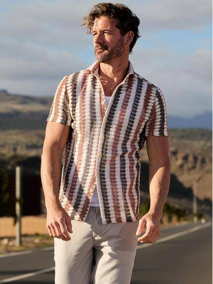 emilio adani Herren Hemd gemustert Braun 40405