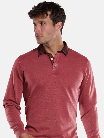 engbers Herren Langarm-Shirt Polokragen Lachsrot 33770