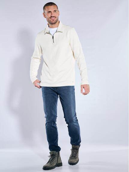 emilio adani Herren Modisches Sweatshirt mit Stehkragen Naturweiss 39959