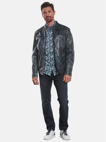 engbers Herren Lederjacke mit Steppelementen Petrolblau 32590