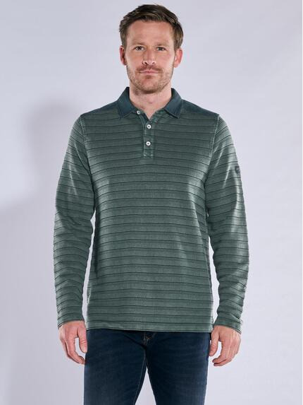 engbers Langarm-Shirt mit Polo-Kragen Petrolgruen