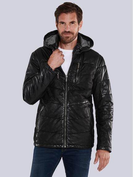 ENGBERS GERMANY Lederjacke aus Materialmix Schwarz