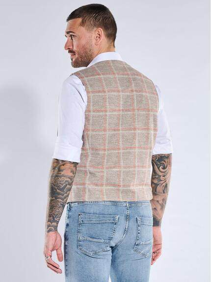 emilio adani Herren Sakkoweste mit Karo-Muster Beige 40315