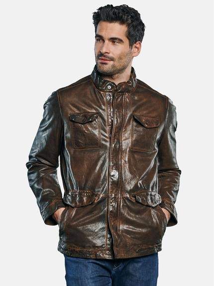 ENGBERS GERMANY Sportive Lammnappa Lederjacke mit Aufgesetzten Pattentaschen Mahagonibraun