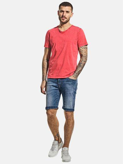 emilio adani Herren V-Neck T-Shirt aus super softem Baumwollmaterial Violett 30579