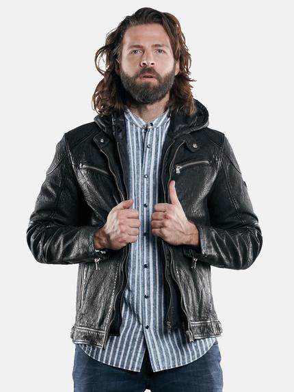 emilio adani Lederjacke mit abnehmbarer Kapuze Schwarz