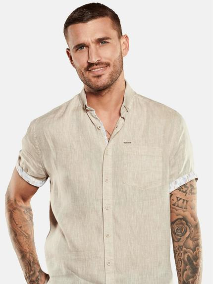 emilio adani Herren Kurzarm-Hemd aus Leinen Beige 34776 emilio adani Herren Kurzarm-Hemd aus Leinen Beige 34776