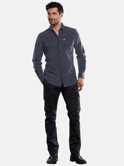 engbers Herren Langarm-Hemd aus Cord Marineblau 32007