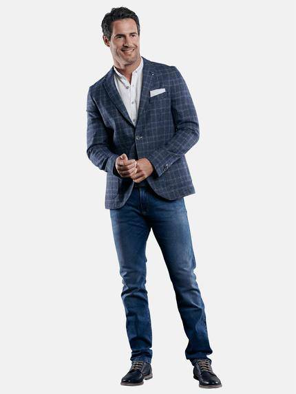 engbers Herren Kariertes Freizeit-Sakko aus hochwertigem Leinenmix Saphirblau 29130