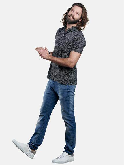 emilio adani Herren Baumwoll-Poloshirt mit Jacquard-Struktur Schwarz 29888