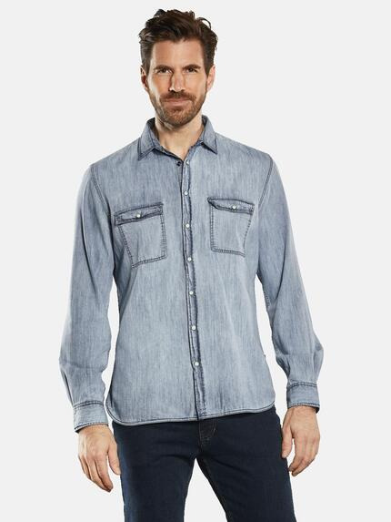 engbers Langarm-Hemd uni Brilliantblau