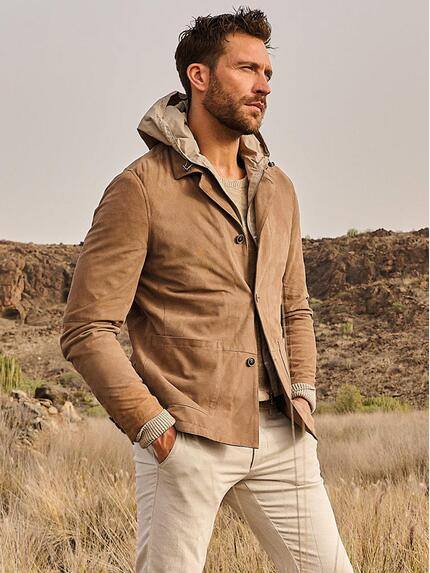 emilio adani Lederjacke mit Inlet Hellbraun