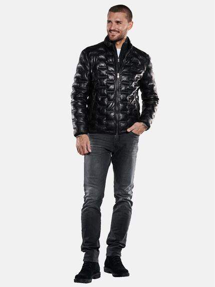 emilio adani Herren Lederjacke mit Steppung Schwarz 33528 emilio adani Herren Lederjacke mit Steppung Schwarz 33528