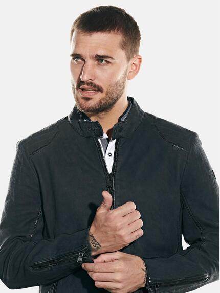 emilio adani Herren Lederjacke Nubuk Blau 31758