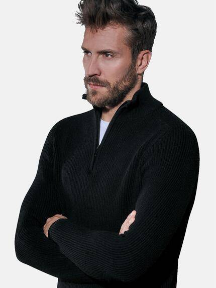 emilio adani Herren Hochwertiger Troyer-Pullover Schwarz 30937 emilio adani Herren Hochwertiger Troyer-Pullover Schwarz 30937