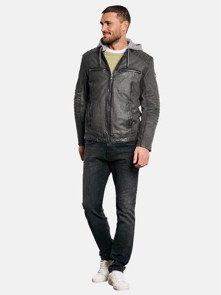 emilio adani Herren Lederjacke mit Sweat-Kapuze Braun 32570 emilio adani Herren Lederjacke mit Sweat-Kapuze Braun 32570