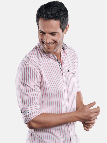 engbers Herren Gestreiftes Langarmhemd Dunkelrot 29519