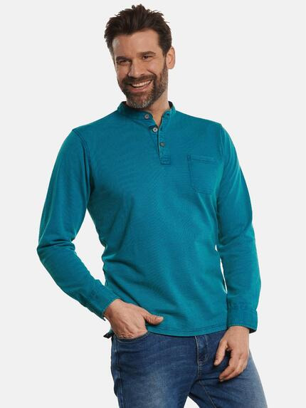 engbers Henley-Shirt mit feiner Struktur Petrolgruen