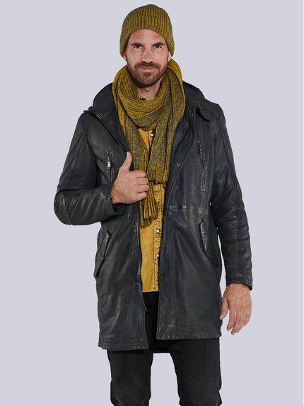 engbers Lederjacke mit abnehmbarer Kapuze Anthrazit