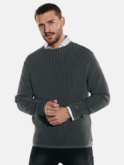 emilio adani Pullover in Rippstruktur Schwarz