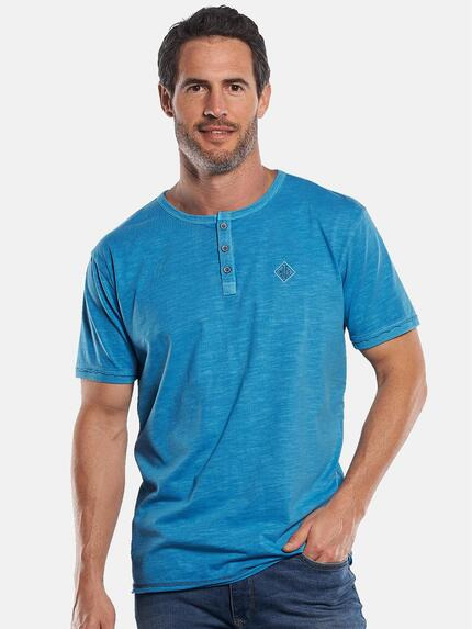 engbers T-Shirt mit Knopfleiste und Kontrastdetails Tuerkis