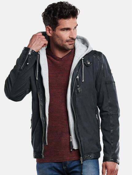engbers Lederjacke mit Hoodie-Inlet Saphirblau