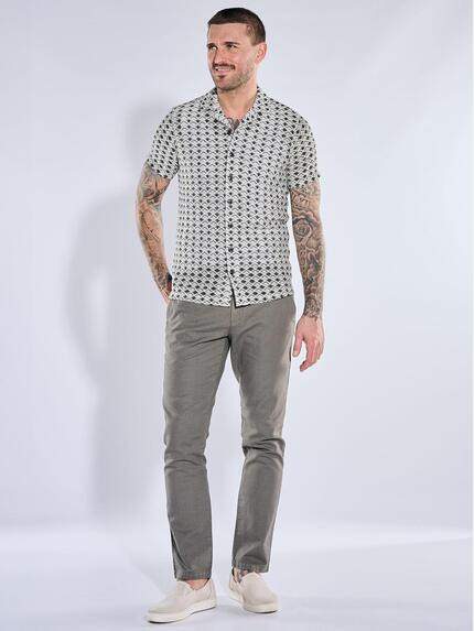 emilio adani Herren Kurzarm-Hemd in Crochét-Optik Naturweiss 40717