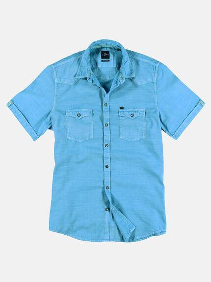 engbers Herren Sommerhemd mit dezenten Kontrastdetails Cyanblau 29846