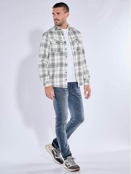 emilio adani Herren Overshirt kariert Naturweiss 39440