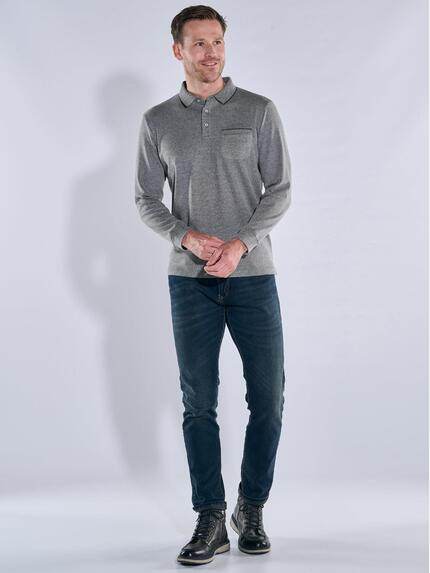 engbers Herren Langarm-Shirt mit Polokragen Mittelblau 39536