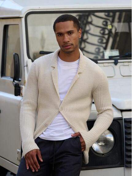 emilio adani Herren Stricksakko mit Rippstruktur Naturweiss 39626