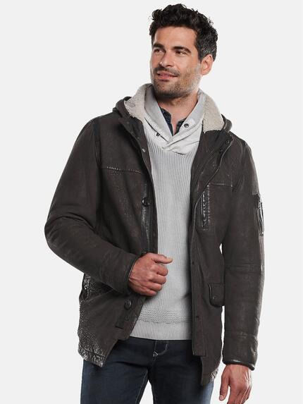 engbers Lederjacke mit Kapuze Dunkelbraun