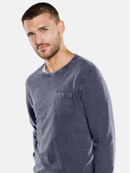 emilio adani Herren Langarm-Shirt mit feiner Struktur Blau 33421