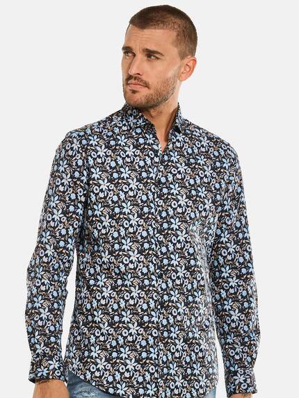 emilio adani Herren Langarm-Hemd gemustert Blau 33651 emilio adani Herren Langarm-Hemd gemustert Blau 33651