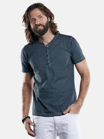 emilio adani Henley T-Shirt mit spannendem Farbeffekt Saphirblau
