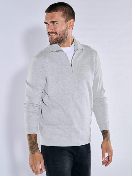 emilio adani Herren Pullover mit Troyerkragen Grau 37858