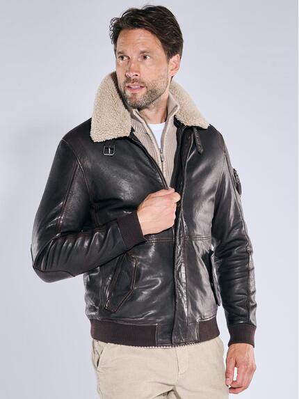 engbers Herren Lederjacke mit heraustrennbarem Kragen Dunkelbraun 39273 engbers Herren Lederjacke mit heraustrennbarem Kragen Dunkelbraun 39273